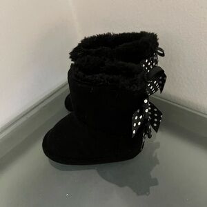 Black Baby Boots with Polka Dot Bows